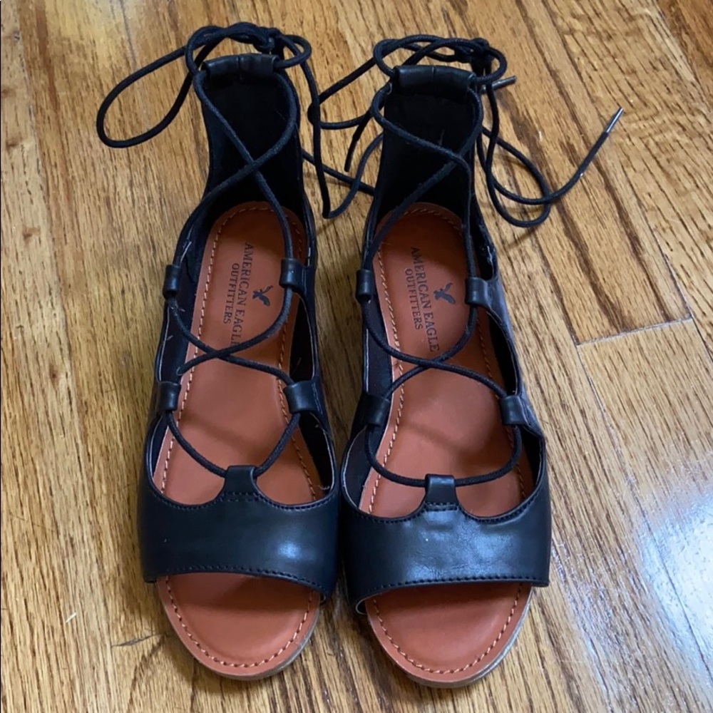 AEO Black Lace Up Sandals